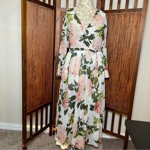Beautiful Floral Maxi Dress with Pink and Green Accents - Size 12